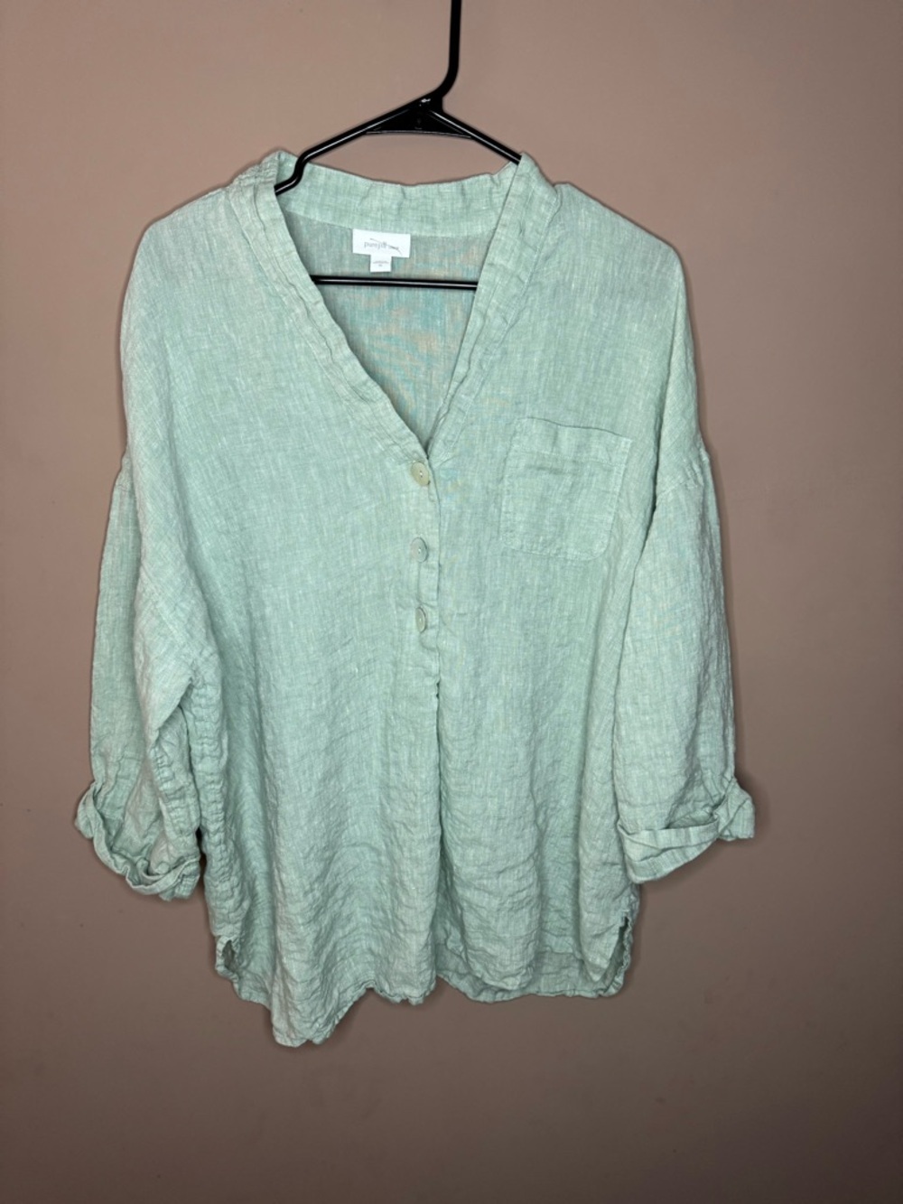 Pure Jill Light Mint Button-Front Linen Tunic